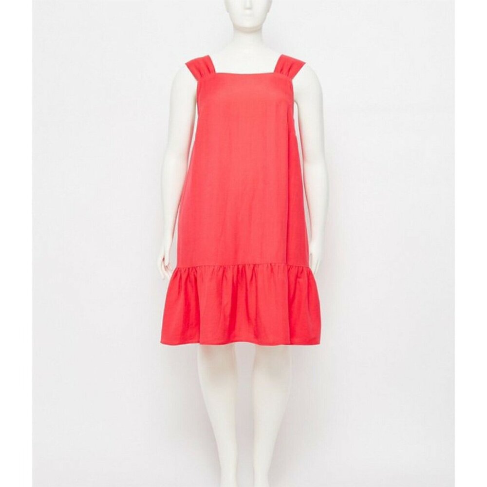 LOFT Plus Square Neck Flounce Dress - 14 Plus - Shiny Coral